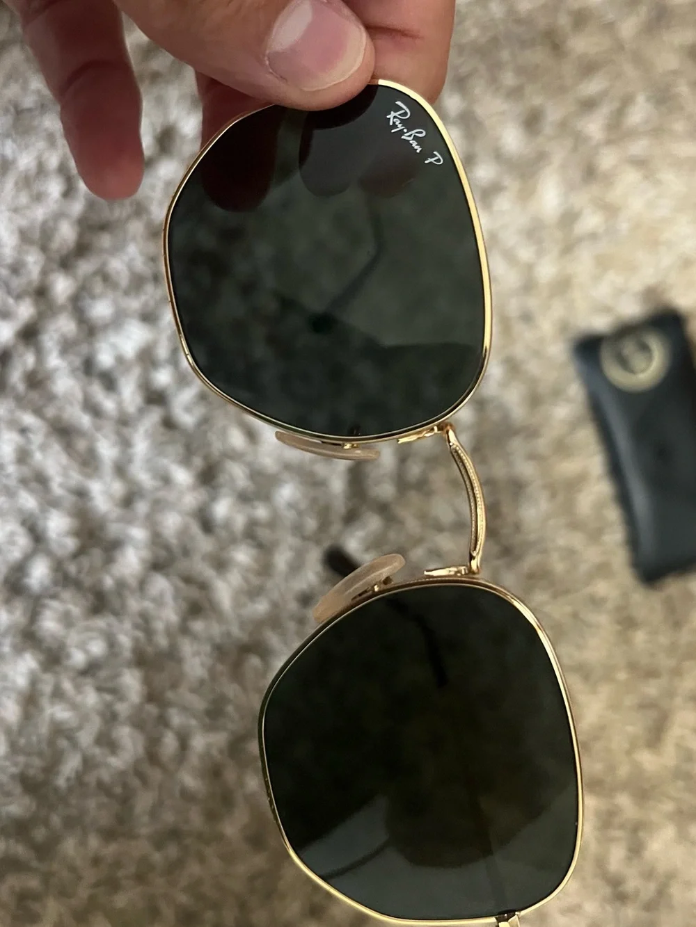 Ray-Ban Gold Frame Black Lens Sunglasses with Black Case